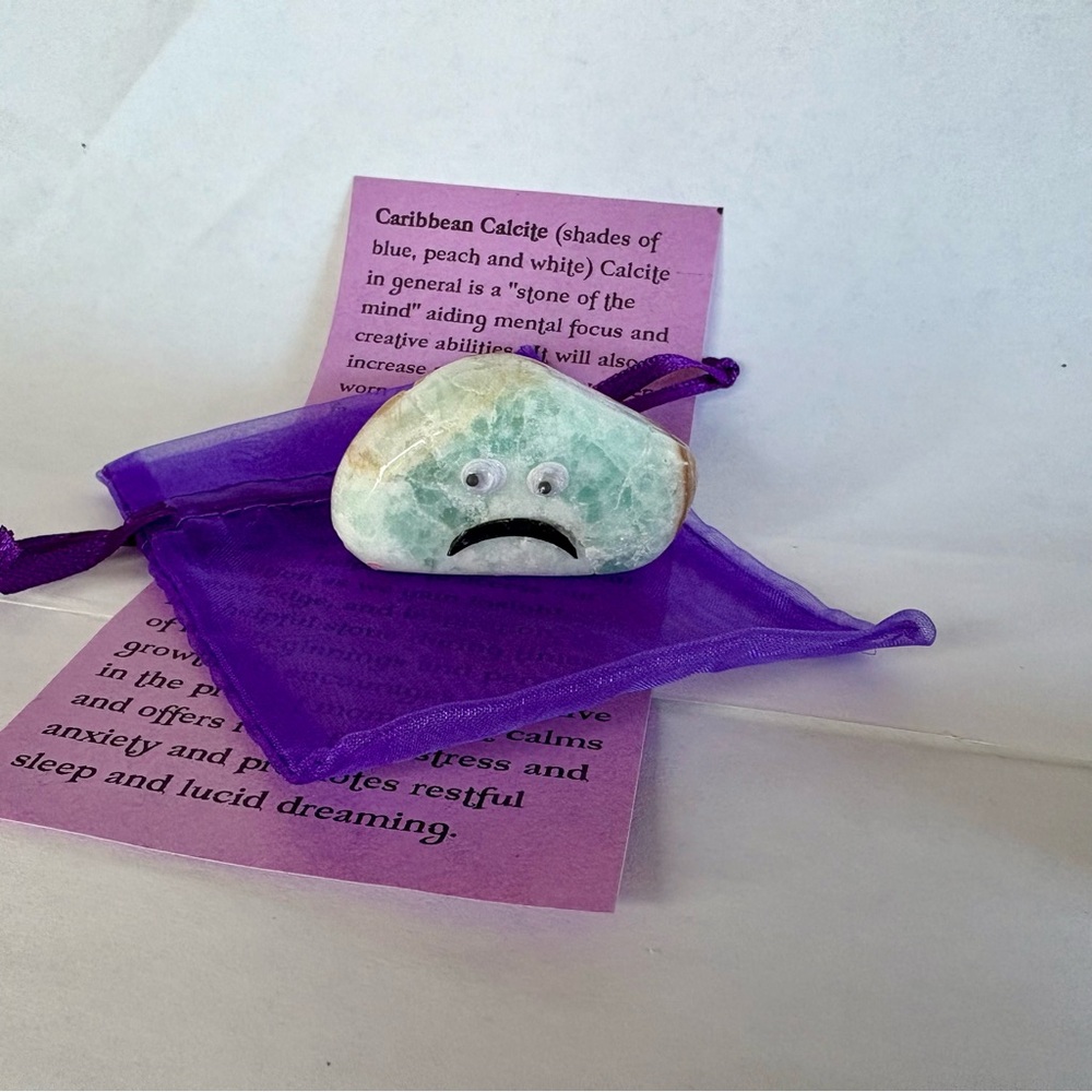 Gemstone Emoji Caribbean Calcite Frowning Face One of Kind Natural Stone Gift